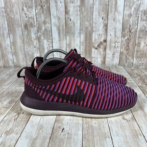 Nike Roshe Two Flyknit Striped Running Shoes Purple Red Athletic Sneakers US 9.5